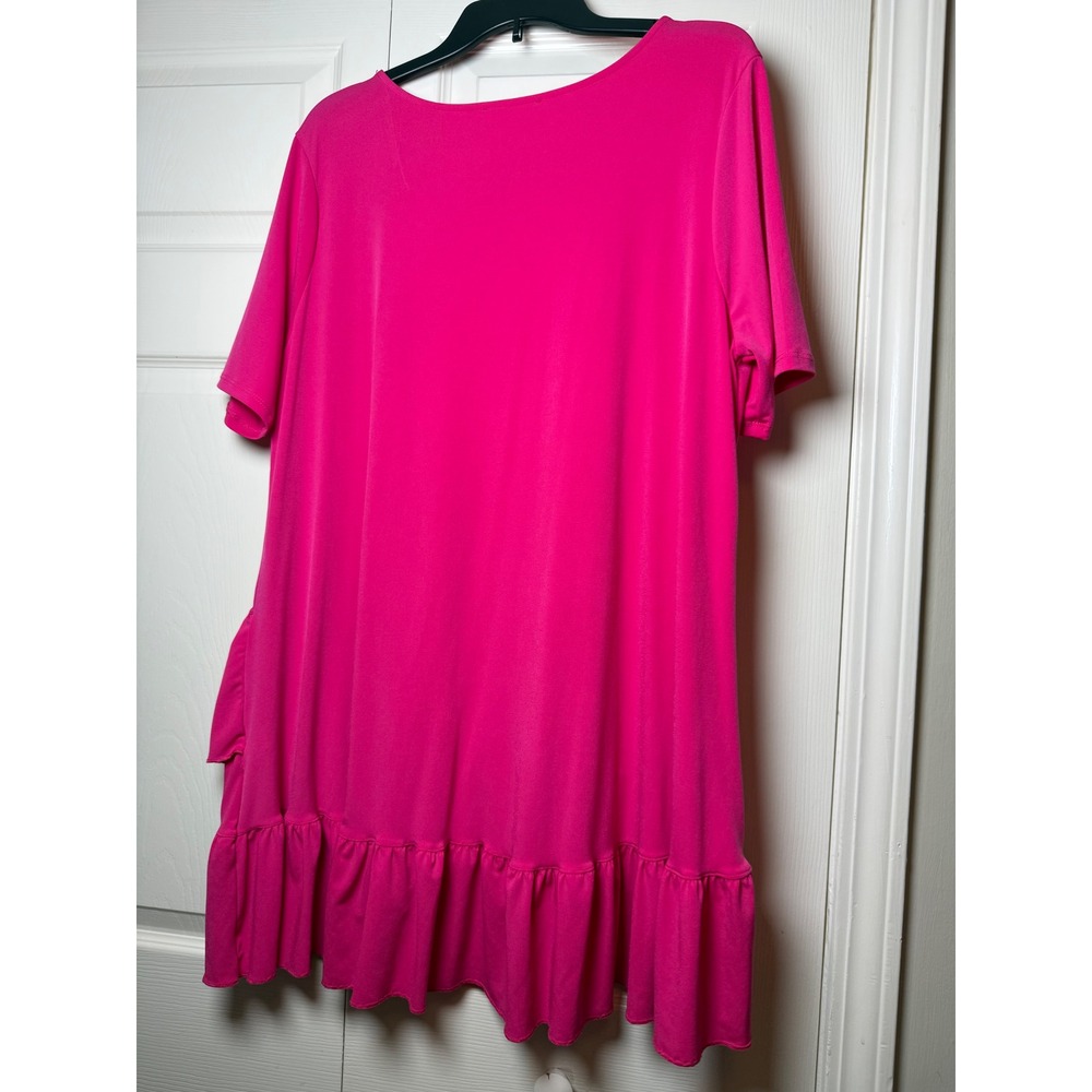 Zenana Hot Pink Tiered Ruffle Hem Tunic Top Short Sleeve Plus Size 2X - Picture 2 of 5